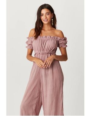 Jen's Pirate Booty Off-Shoulder Wide-Leg Jumpsuit in Mauve